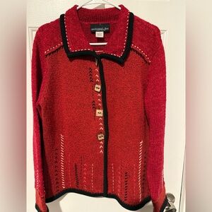 Monterey Bay Clothing Company Red Black Cardigan Sweater Women’s Size Large
